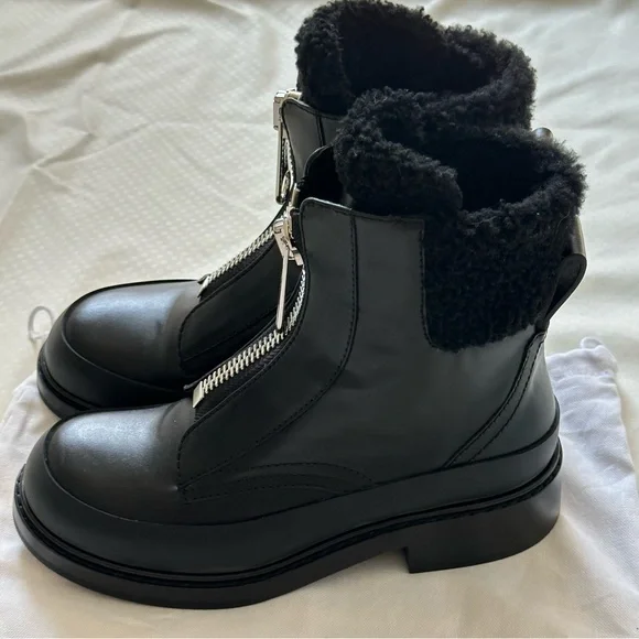 Chloe Roy Shearling-Lined Leather Black Ankle Boots Size 36.5 - Picture 5 of 14